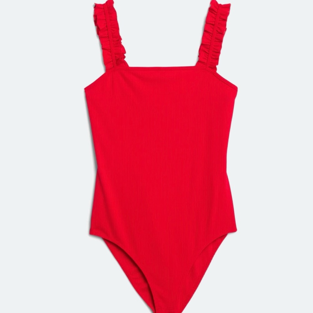 NWT Bodysuit Red Ruffled Strap - Picture 2 of 4